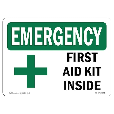 Signmission Safety Sign, OSHA EMERGENCY, 3.5" Height, First Aid Kit Inside, Landscape OS-EM-D-35-L-10372